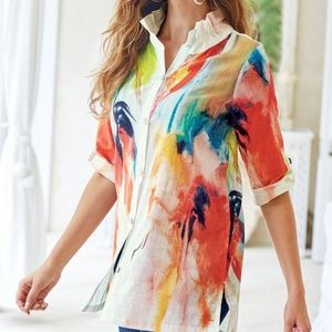 Soft Surroundings Isla Grande Cotton Shirt Sz XL